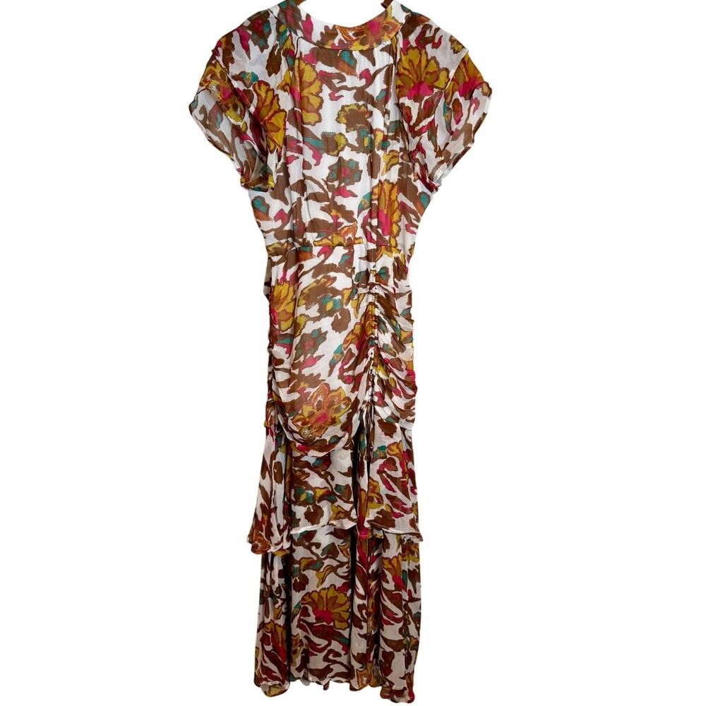 Cleobella Cecilia Shea Abstract Floral Ruched Front Slit Maxi Dress Size Small - Picture 4 of 9